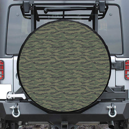 Green Tiger Stripe Camouflage Print Tire Cover