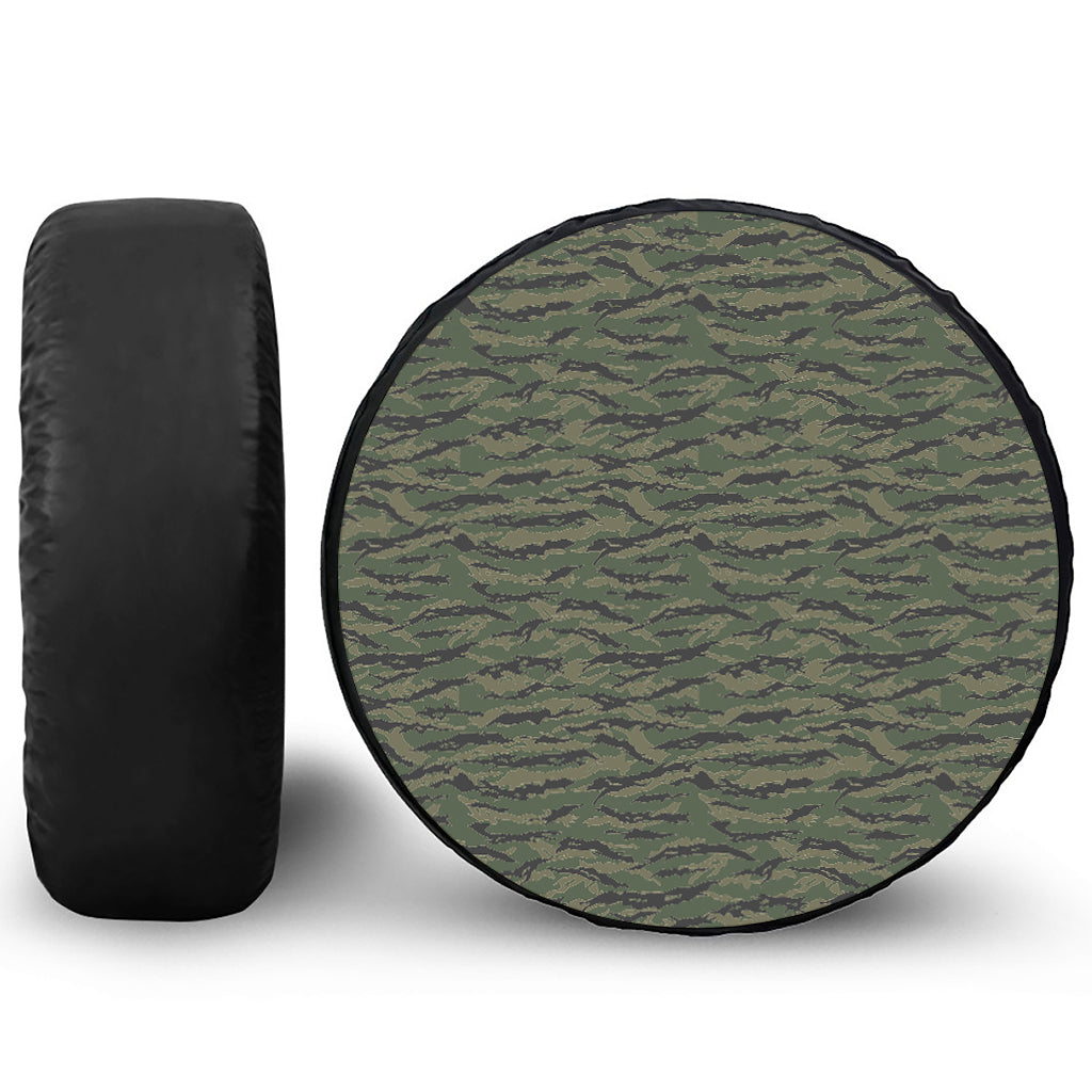 Green Tiger Stripe Camouflage Print Tire Cover
