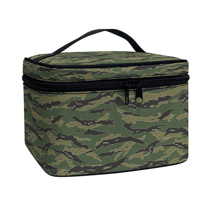 Green Tiger Stripe Camouflage Print Travel Makeup Bag