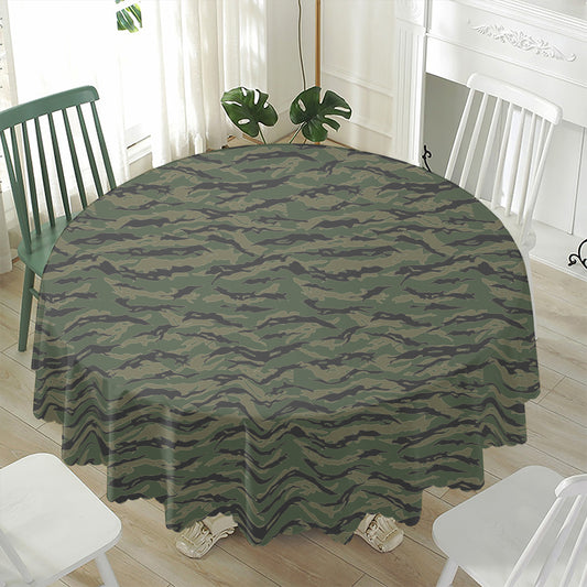 Green Tiger Stripe Camouflage Print Waterproof Round Tablecloth