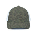 Green Tiger Stripe Camouflage Print White Mesh Trucker Hat