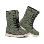 Green Tiger Stripe Camouflage Print Winter Boots