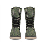 Green Tiger Stripe Camouflage Print Winter Boots
