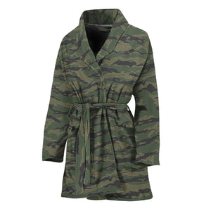 Green Tiger Stripe Camouflage Print Women's Bathrobe