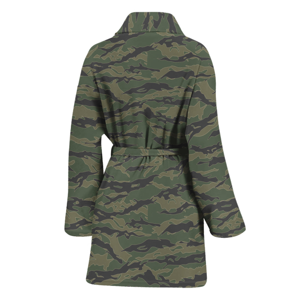 Green Tiger Stripe Camouflage Print Women's Bathrobe