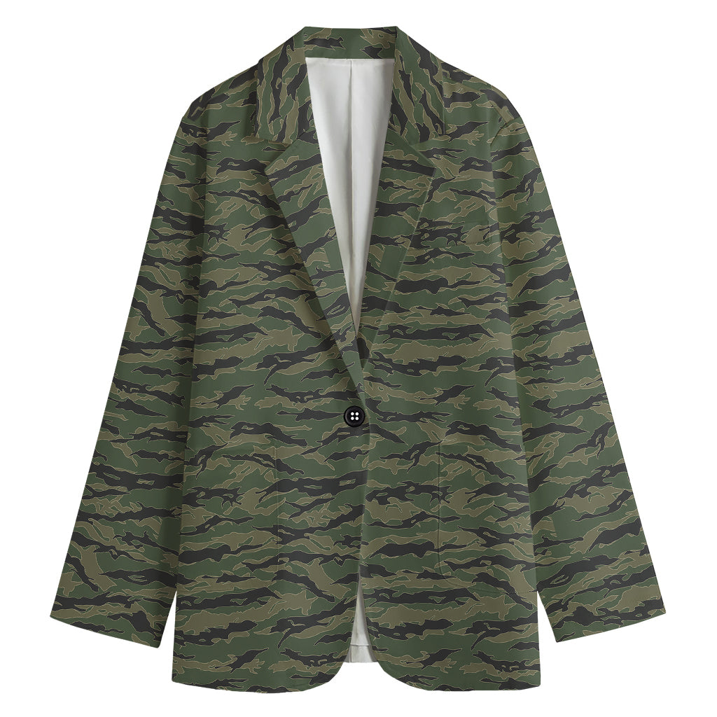 Green Tiger Stripe Camouflage Print Women's Blazer
