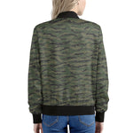 Green Tiger Stripe Camouflage Print Women's Bomber Jacket