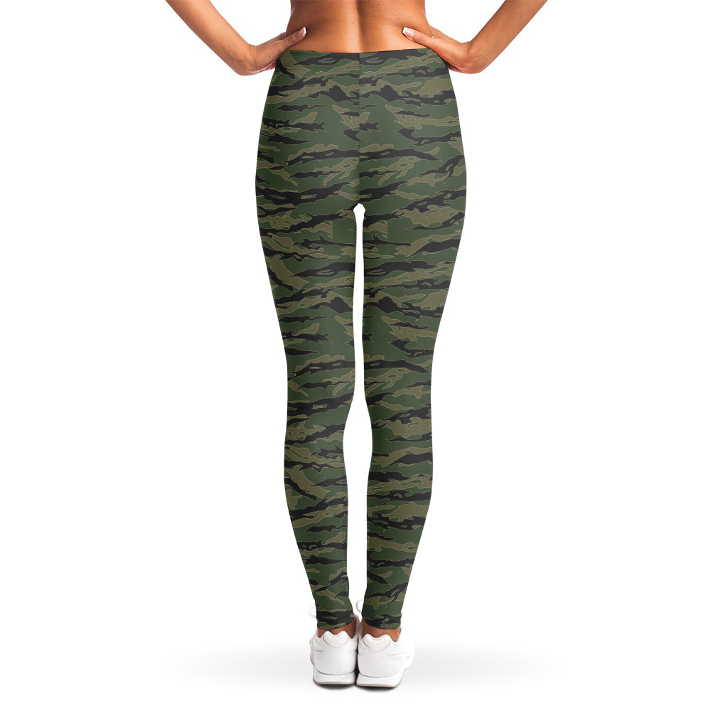 Green Tiger Stripe Camouflage Print Women's Leggings