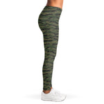 Green Tiger Stripe Camouflage Print Women's Leggings