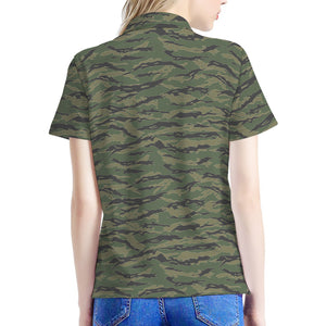 Green Tiger Stripe Camouflage Print Women's Polo Shirt