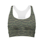 Green Tiger Stripe Camouflage Print Women's Sports Bra