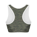Green Tiger Stripe Camouflage Print Women's Sports Bra