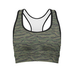 Green Tiger Stripe Camouflage Print Women's Sports Bra