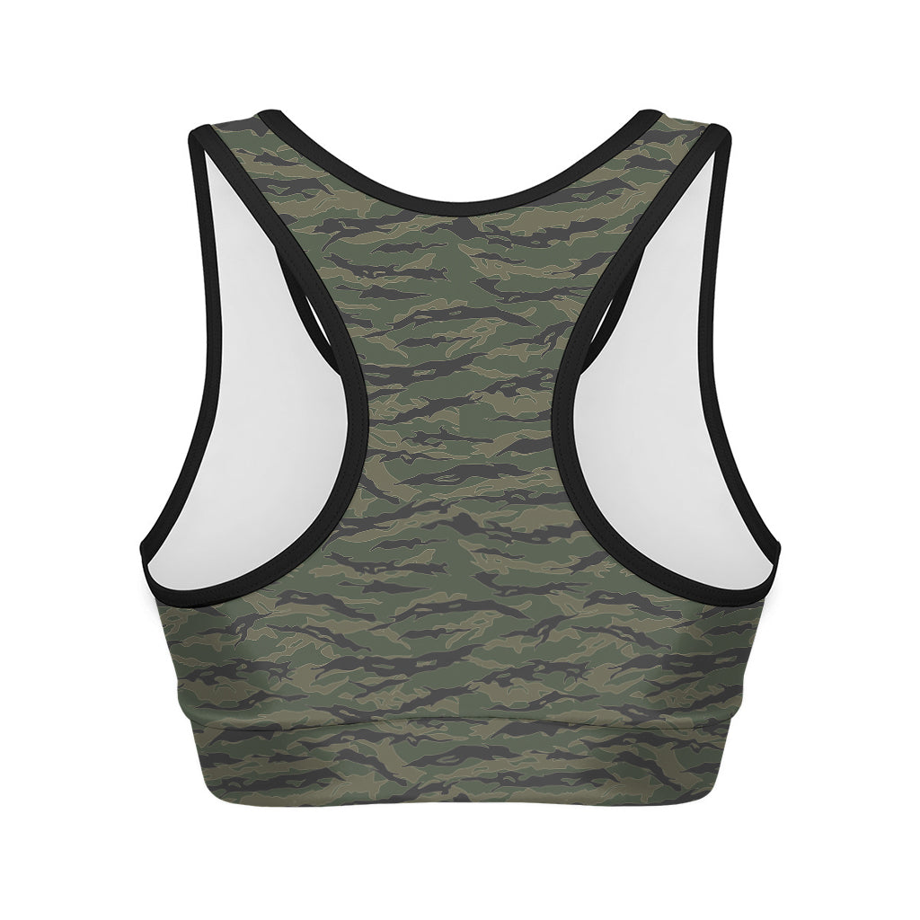 Green Tiger Stripe Camouflage Print Women's Sports Bra