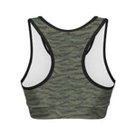 Green Tiger Stripe Camouflage Print Women's Sports Bra