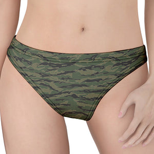 Green Tiger Stripe Camouflage Print Women's Thong