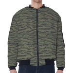 Green Tiger Stripe Camouflage Print Zip Sleeve Bomber Jacket