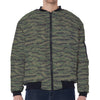 Green Tiger Stripe Camouflage Print Zip Sleeve Bomber Jacket