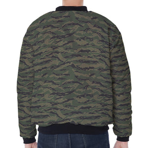 Green Tiger Stripe Camouflage Print Zip Sleeve Bomber Jacket