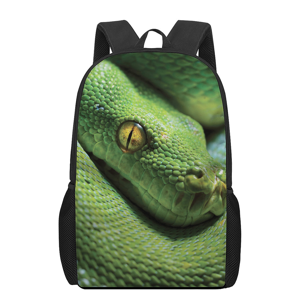 Green Tree Python Snake Print 17 Inch Backpack