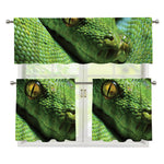 Green Tree Python Snake Print 3 Piece Kitchen Curtains
