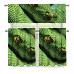 Green Tree Python Snake Print 3 Piece Kitchen Curtains
