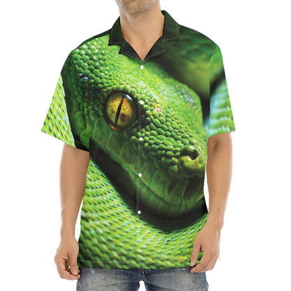 Green Tree Python Snake Print Aloha Shirt