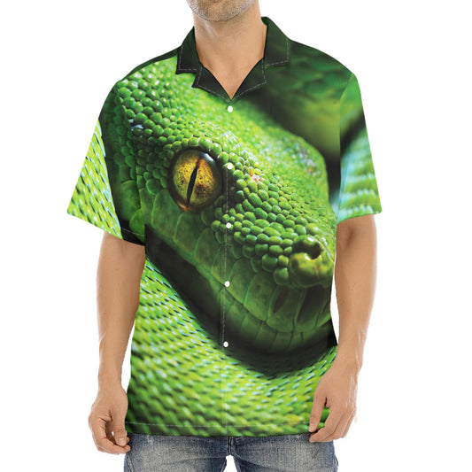 Green Tree Python Snake Print Aloha Shirt