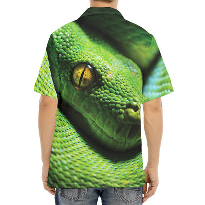 Green Tree Python Snake Print Aloha Shirt