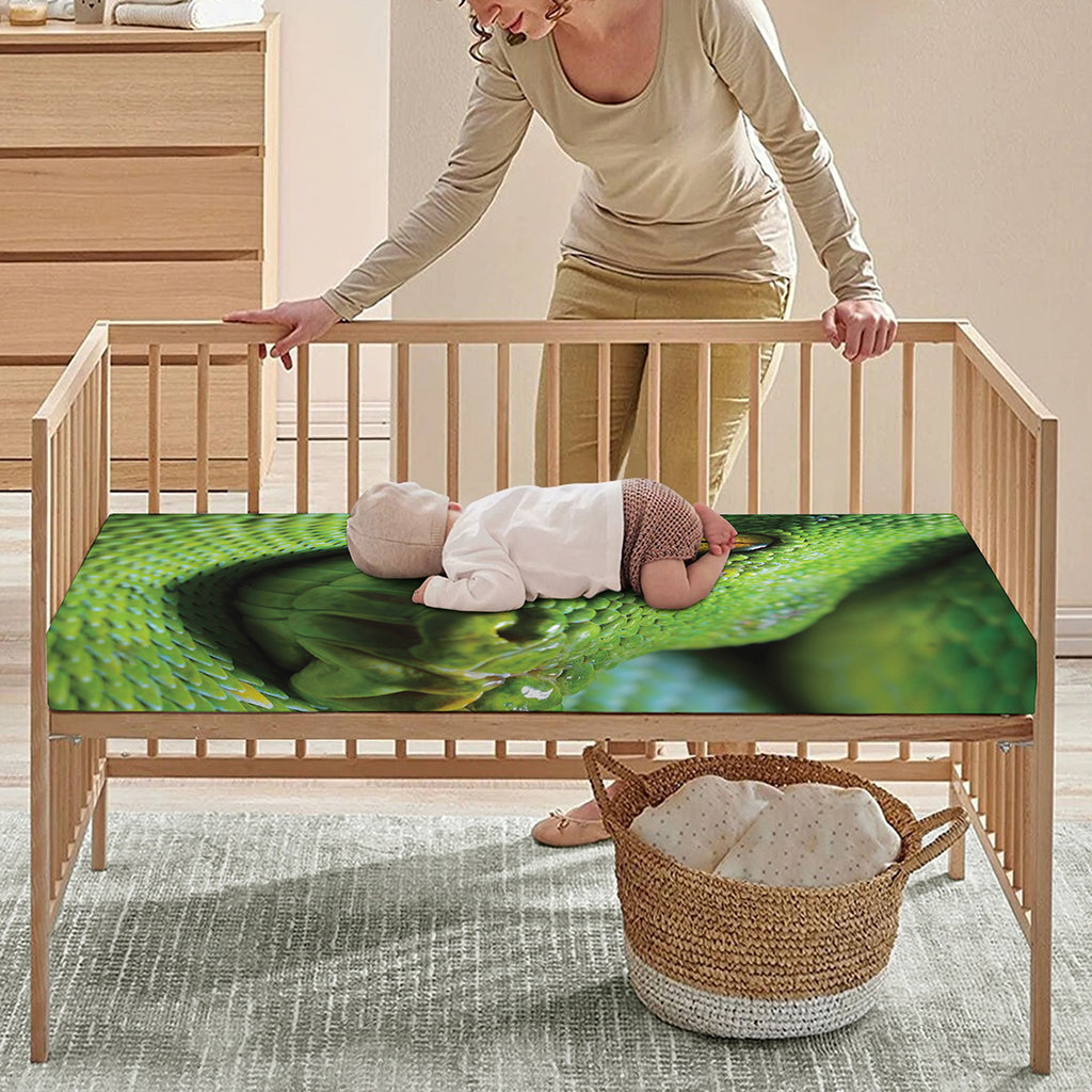 Green Tree Python Snake Print Baby Crib Sheet