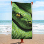Green Tree Python Snake Print Beach Towel