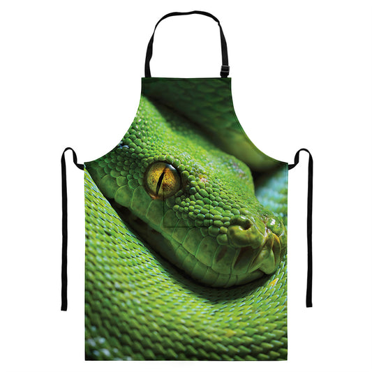 Green Tree Python Snake Print Bib Apron With Pocket