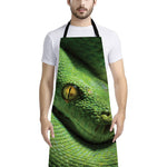 Green Tree Python Snake Print Bib Apron With Pocket