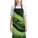 Green Tree Python Snake Print Bib Apron With Pocket