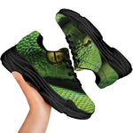 Green Tree Python Snake Print Black Chunky Shoes