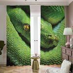Green Tree Python Snake Print Blackout Pencil Pleat Curtains