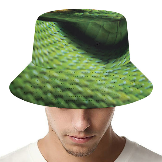 Green Tree Python Snake Print Bucket Hat