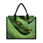 Green Tree Python Snake Print Canvas Tote Bag
