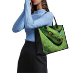 Green Tree Python Snake Print Canvas Tote Bag