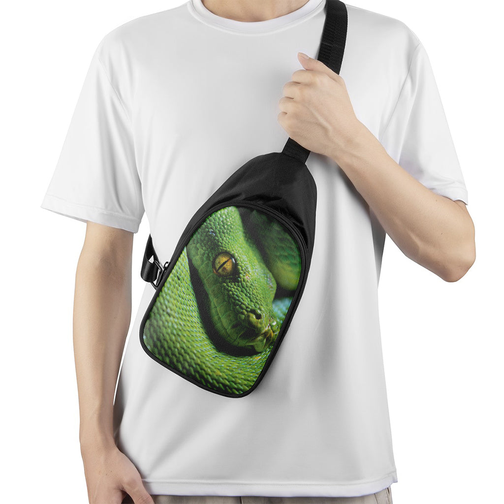 Green Tree Python Snake Print Chest Bag