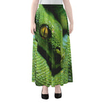 Green Tree Python Snake Print Chiffon Maxi Skirt