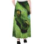 Green Tree Python Snake Print Chiffon Maxi Skirt