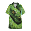 Green Tree Python Snake Print Cotton Hawaiian Shirt