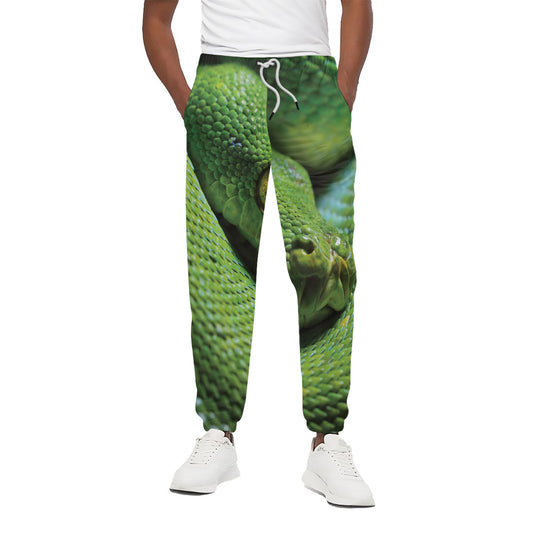 Green Tree Python Snake Print Cotton Pants