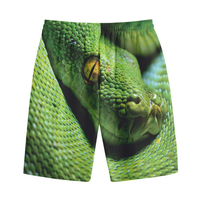 Green Tree Python Snake Print Cotton Shorts