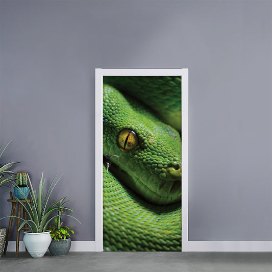 Green Tree Python Snake Print Door Sticker