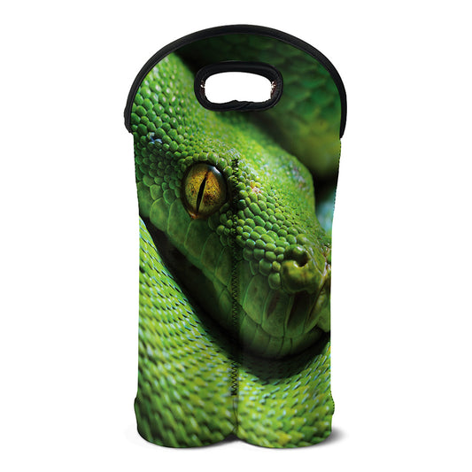 Green Tree Python Snake Print Double Neoprene Wine Tote