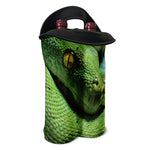 Green Tree Python Snake Print Double Neoprene Wine Tote