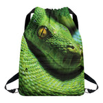 Green Tree Python Snake Print Drawstring Backpack
