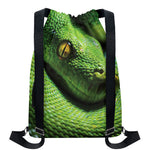 Green Tree Python Snake Print Drawstring Backpack
